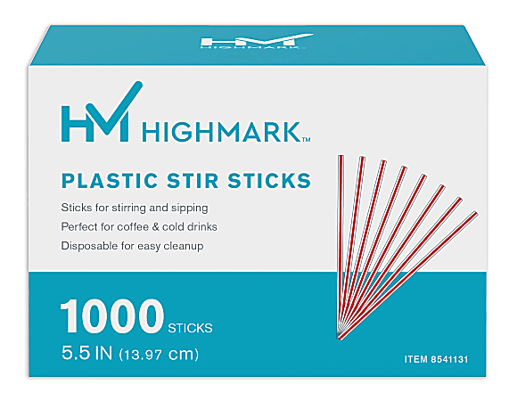 Highmark® Plastic Stir Sticks, 5-1/2", Red/White, Box Of 1,000