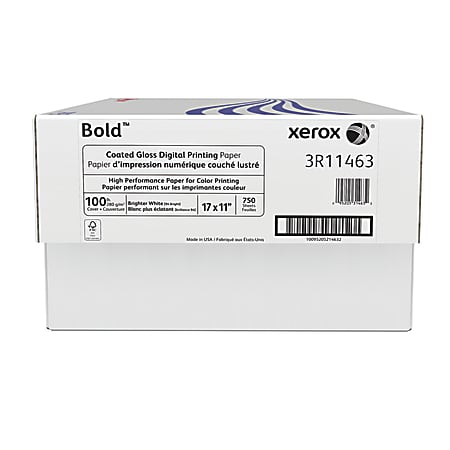 Xerox® Bold Digital™ Coated Gloss Printing Paper, Ledger Size (11" x 17"), 94 (U.S.) Brightness, 100 Lb Cover (280 gsm), FSC® Certified, 250 Sheets Per Ream, Case Of 3 Reams