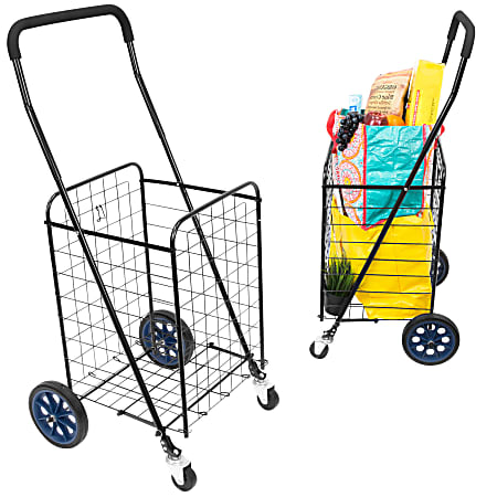 Mount-It! Small Rolling Utility Shopping Cart, 41”H x 20”W x 14”D, Black