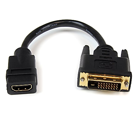 StarTech.com 8in HDMI® to DVI-D Video Cable Adapter - HDMI Female to DVI Male - 8" DVI/HDMI Video Cable for Video Device, Notebook - First End: 1 x HDMI Female Digital Audio/Video - Second End: 1 x DVI-D Male Digital Video - Shielding - Black - 1 Pack