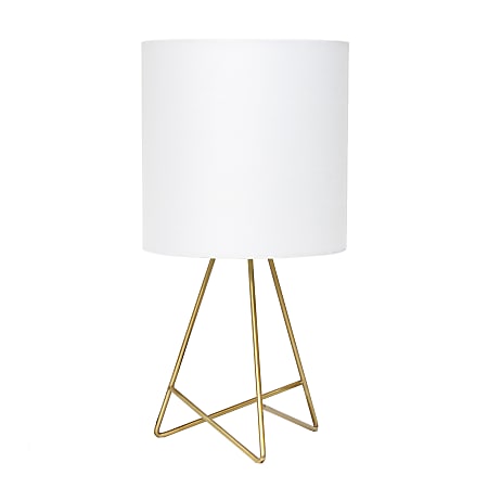 Simple Designs Down To The Wire Table Lamp, 13-1/2"H, White Shade/Gold Base