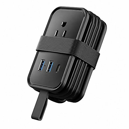 Portable Travel Power Strip, Compact Surge Protector With USB Ports, 3' Cord, Black
