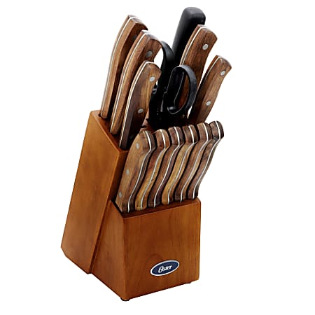 Oster Whitmore Stainless-Steel 14-Piece Cutlery Set, Walnut