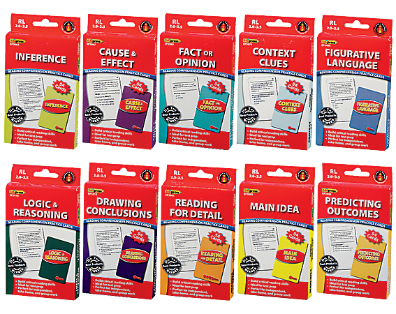 Edupress Reading Comprehension Practice Cards, Red Level, Grades 2 - 4, 54 Cards Per Set, Pack Of 10 Sets