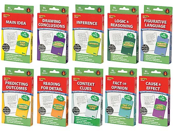 Edupress Reading Comprehension Practice Cards, Green Level, Grades 5 - 7, 54 Cards Per Set, Pack Of 10 Sets
