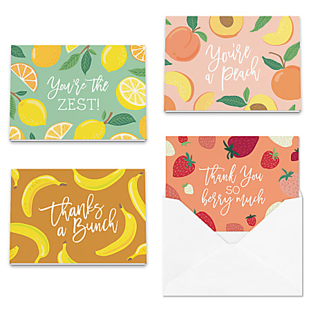All Occasion Thank You "Fun & Fruity" Greeting Card Assortment With Blank Envelopes, 4-7/8" x 3-1/2", Pack of 24