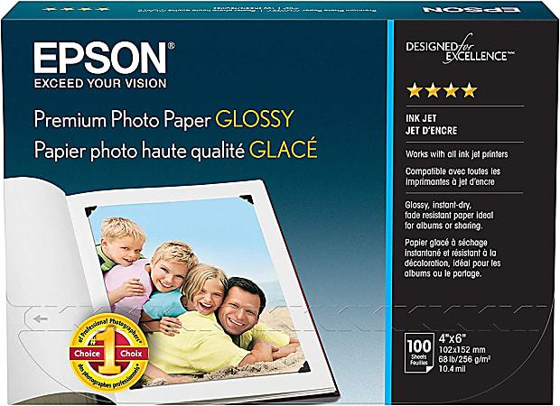 Epson® Premium Glossy Photo Paper, 4" x 6", Pack Of 100 Sheets (S041727)