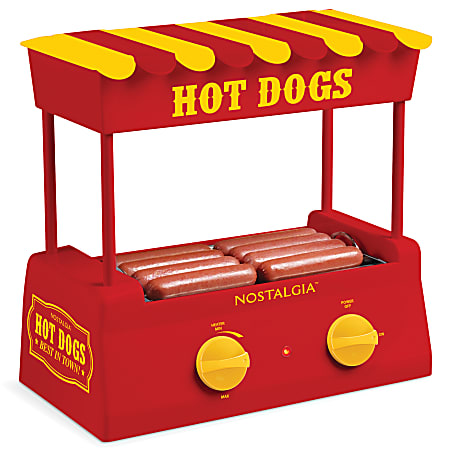Nostalgia Electrics Hot Dog Roller And Bun Warmer, 8 Hot Dog/6 Bun Capacity, Red/Yellow