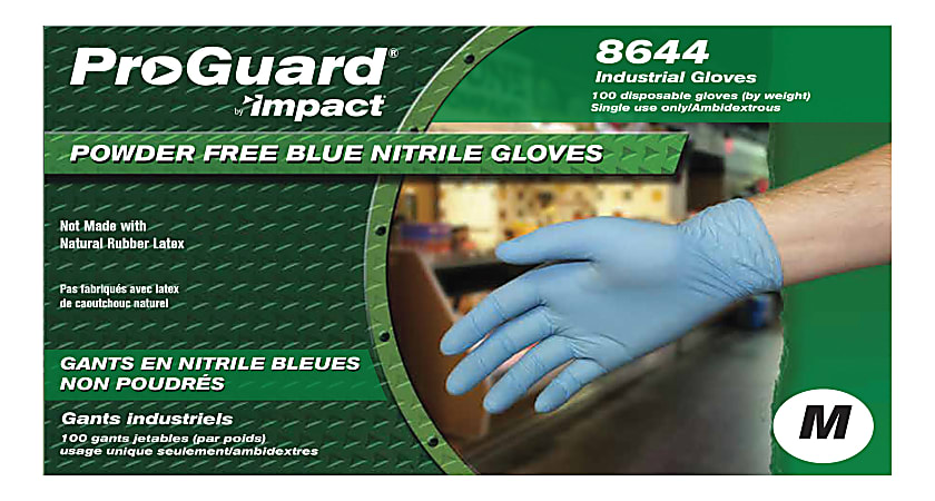 ProGuard PF Nitrile General Purpose Gloves - Medium Size - Nitrile - Blue - Ambidextrous, Puncture Resistant, Disposable, Powder-free, Allergen-free, Beaded Cuff, Comfortable, Textured Grip - For Chemical, Laboratory Application, Food Handling