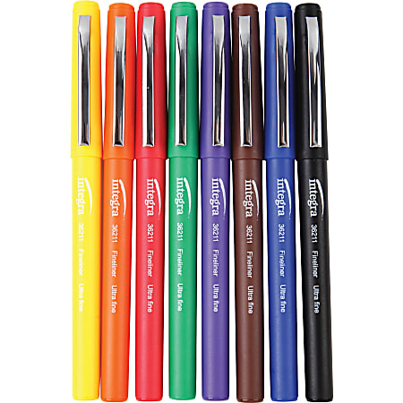 Integra Fineliner Ultra Fine Tip Marker Pen - Ultra Fine Pen Point - Assorted Liquid Ink - Assorted Barrel - 8 / Pack
