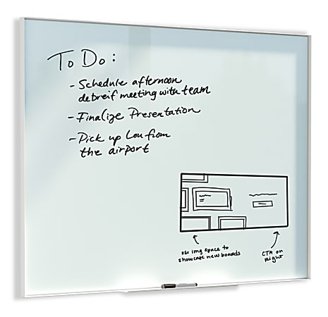 U Brands Glass Non-Magnetic Dry-Erase Board, 36" X 24", White Frosted Surface, White Aluminum Frame, Actual Size 35" X 23" (2824U00-01)
