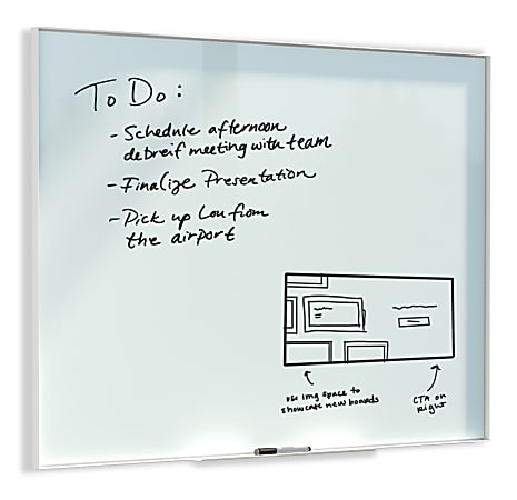 U Brands Non-Magnetic Glass Dry Erase Board, 35" X 23", Frosted White Surface, Aluminum Frame with White Finish