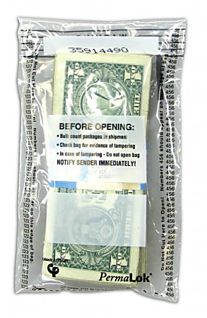 PermaLOK Tamper Evident Strap Bags, 4 1/2" x 7 3/4", Clear, 1 Strap Bag, 1,000 Per Carton