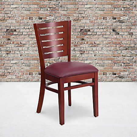 Flash Furniture Slat Back Restaurant Accent Chair, Burgundy Seat/Mahogany Frame