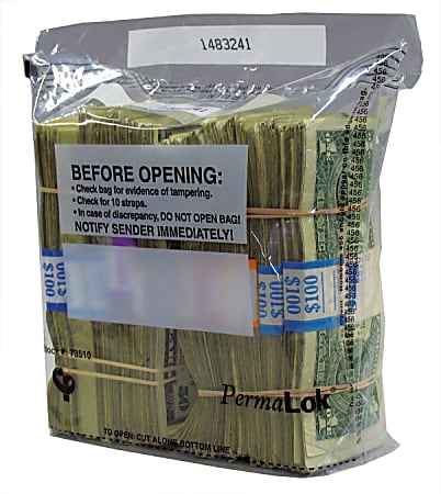 PermaLOK Tamper Evident Strap Bags, 9 1/4" x 8", Clear, 3" Gusset, 1,000 Per Carton