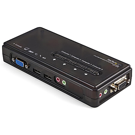 StarTech.com 4 Port Black USB KVM Switch Kit with Cables and Audio