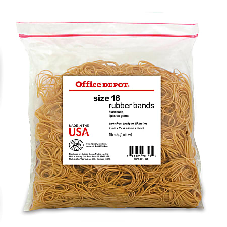 Office Depot® Brand Rubber Bands, #16, 2 1/2" x 1/16", Crepe, 1-Lb Bag