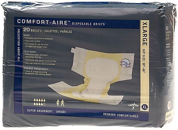 Comfort-Aire Disposable Briefs, X-Large, 59 - 66", Beige, Bag Of 20, Case Of 3 Bags