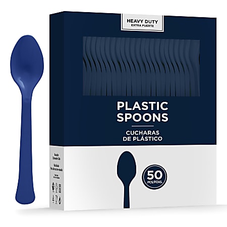 Amscan 8018 Solid Heavyweight Plastic Spoons, Navy Blue, 50 Spoons Per Pack, Case Of 3 Packs