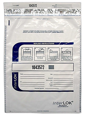 InterLOK Tamper Evident Security Bags, 15" x 20", Clear, Pack Of 250