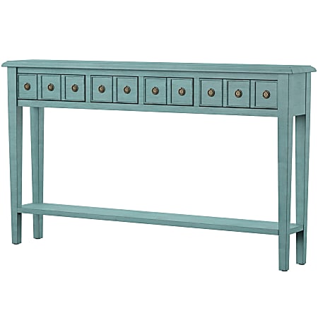 Powell Southam 4-Drawer Long Console Table, 35"H x 60"W x 10"D, Teal