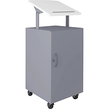 Lorell Podium - Laminated Square Top - 49.31" Height x 18" Width x 18" Depth - Assembly Required - Silver, White