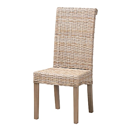 bali & pari Santiago Natural Rattan And Mango Wood Dining Chair, Kubu Gray