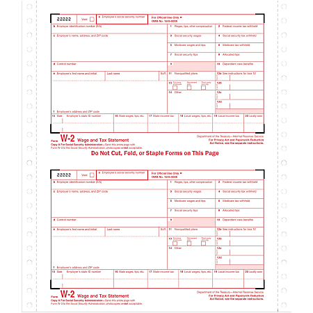 TOPS Carbonless Standard W 2 Tax Forms 5 12 x 8 12 4 Part White Pack Of ...