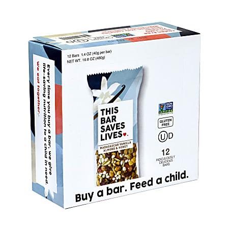 THIS BAR SAVES LIVES Madagascar Vanilla Almond & Honey Bars, 1.4 oz, 12 Count