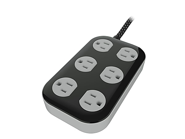 Cordinate ADAPT 6-Outlet Surge Protector, 4', Black/Cream