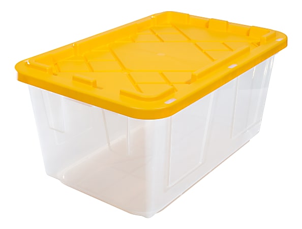 Office Depot® Brand by GreenMade® Professional Storage Tote With Handles/Snap Lid, 27 Gallon, 30-1/10" x 20-1/4" x 14-3/4", Clear/Yellow