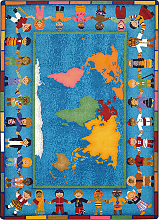 Joy Carpets® Kids' Essentials Rectangle Area Rug, Hands Around the World™, 5-1/3' x 7-33/50', Multicolor