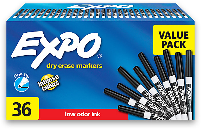 EXPO® Low-Odor Dry-Erase Markers, Fine Point, Black, Pack Of 36