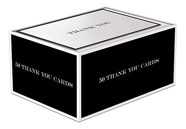 Punch Studio Professional Thank You Note Cards With Envelopes, 3-1/2" x 5", Black, Blank Inside, Pack Of 50 Cards