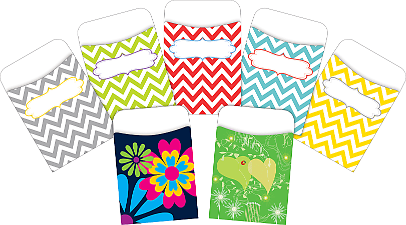 Barker Creek Peel & Stick Library Pockets, 3-1/2" x 5-1/8", Chevron & Flora, Set Of 90 Pockets