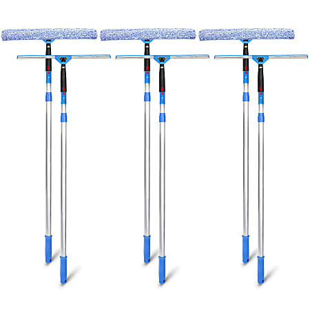 Gritt Commercial Pro Window Washing Kit With Squeegee, Washer And Telescopic Pole, 18" Squeegee And Washer/6' Pole, Multicolor, Pack Of 3 Kits