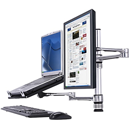 Visidec US Government Compliant dual monitor/notebook combination desk mount - Flexible movement with 3 points of articulation. Supports notebooks up to 18" and displays up to 27" weighing up to 17.6lbs each. VESA 75x75mm & 100x100mm