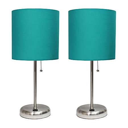 LimeLights Stick Lamps, 19-1/2"H, Teal Shade/Brushed Steel Base, Set Of 2 Lamps