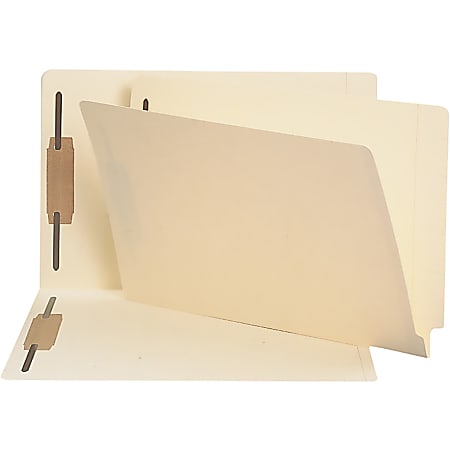 Smead® End-Tab Fastener Folders with Shelf-Master® Reinforced Tab, 1" Capacity, 2 Fasteners, Legal Size, Straight-Cut Tab, Manila, Box Of 50