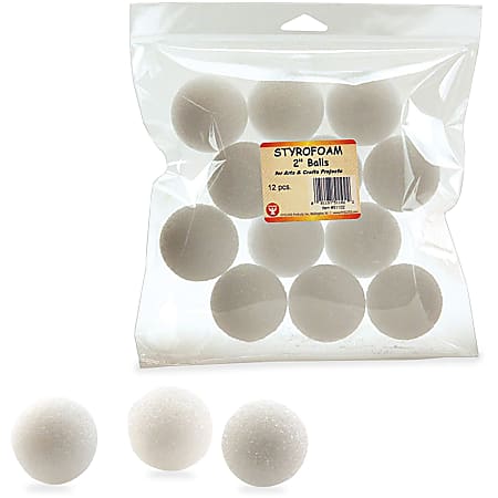 Hygloss Styrofoam Balls - Project, Science Project, Diorama, Decoration - 2" - 12 / Pack - White - Styrofoam