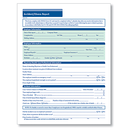 ComplyRight Accident/Illness Reports, 8 1/2" x 11", Pack Of 25