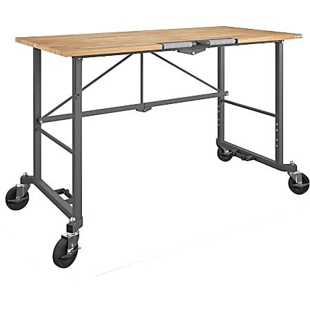 Cosco Smartfold Portable Work Desk Table - Four Leg Base - 4 Legs - 400 lb Capacity x 14.50" Table Top Width x 25.51" Table Top Depth - 55.25" Height - Gray - Steel - Hardwood Top Material - 1 Each