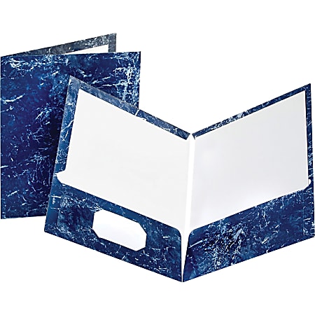 Oxford® Marble Twin-Pocket Portfolios, Navy, Box Of 25