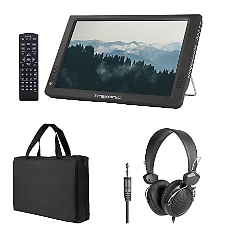 Trexonic Portable Rechargeable 14" LED TV With Carry Bag And Headphones, Black, 995117144M