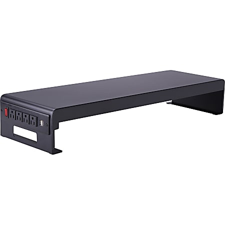 Lorell AC/USB Monitor Stand, 4.75"H x 30"W, Desktop, Metal, Black