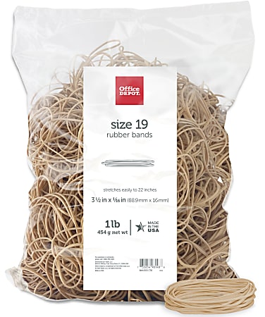 Office Depot® Brand Rubber Bands, #19, 3 1/2" x 1/16", Crepe, 1-Lb Bag