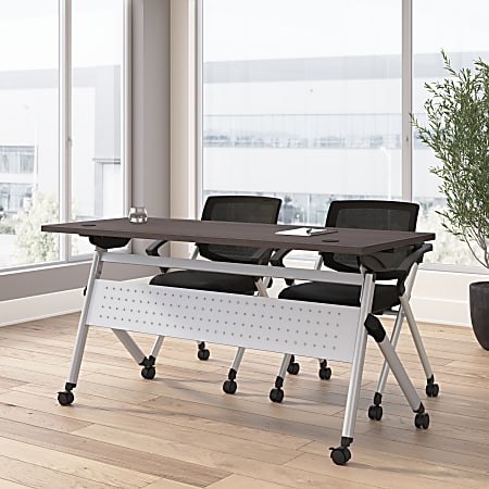 Bush Business Furniture Envision 60"W Folding Training Table and 2 Folding Chairs with Arms, Storm Gray/Cool Gray Metallic, Standard Delivery