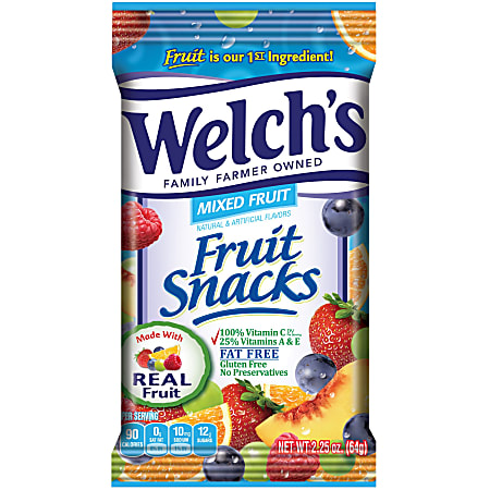 Welch's Mixed Fruit Snacks - Gluten-free, Preservative-free, Trans Fat Free - Strawberry, White Grape Raspberry, Orange, White Grape Peach, Concord Grape - 2.25 oz - 48 / Carton