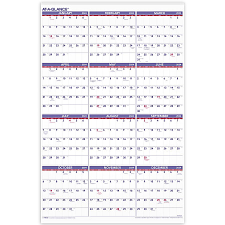 2024 AT-A-GLANCE® Yearly Wall Calendar, 24" x 36", January to December 2024, PM1228