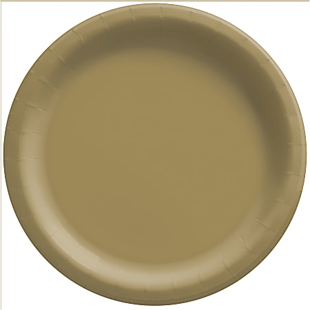 Amscan Go Brightly Solid Dessert Paper Plates, 6-3/4", Gold, Pack Of 16 Plates